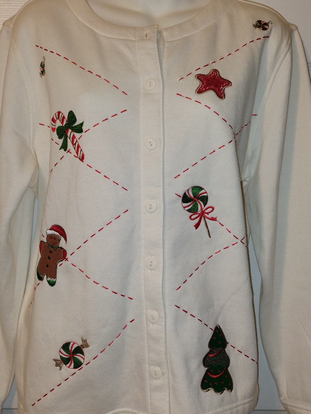 White Holiday Embroidered Cardigan Sweatshirt